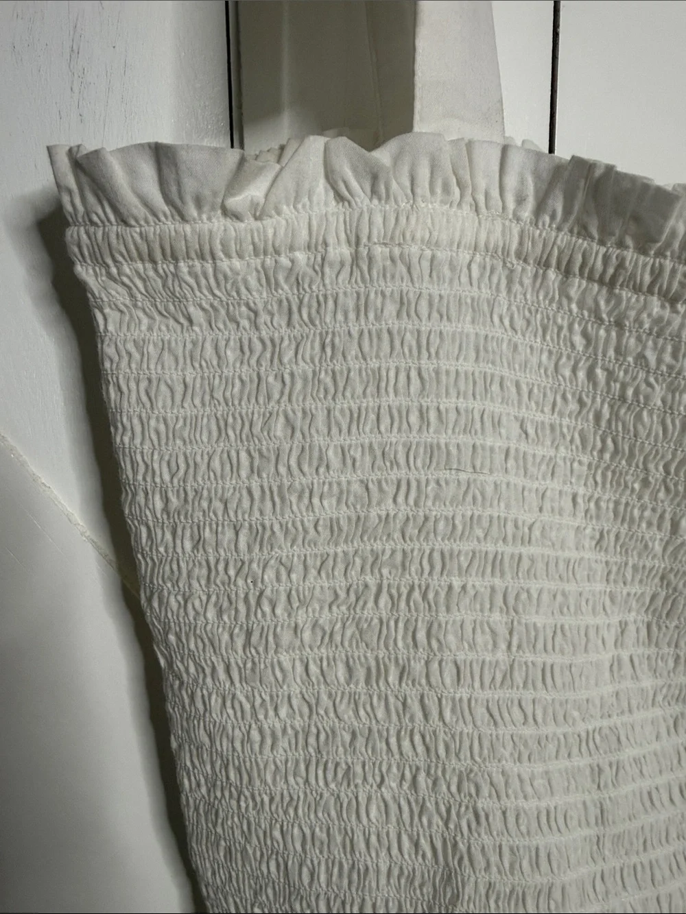 J. Crew White Smocked Tie-Shoulder Peplum Tank